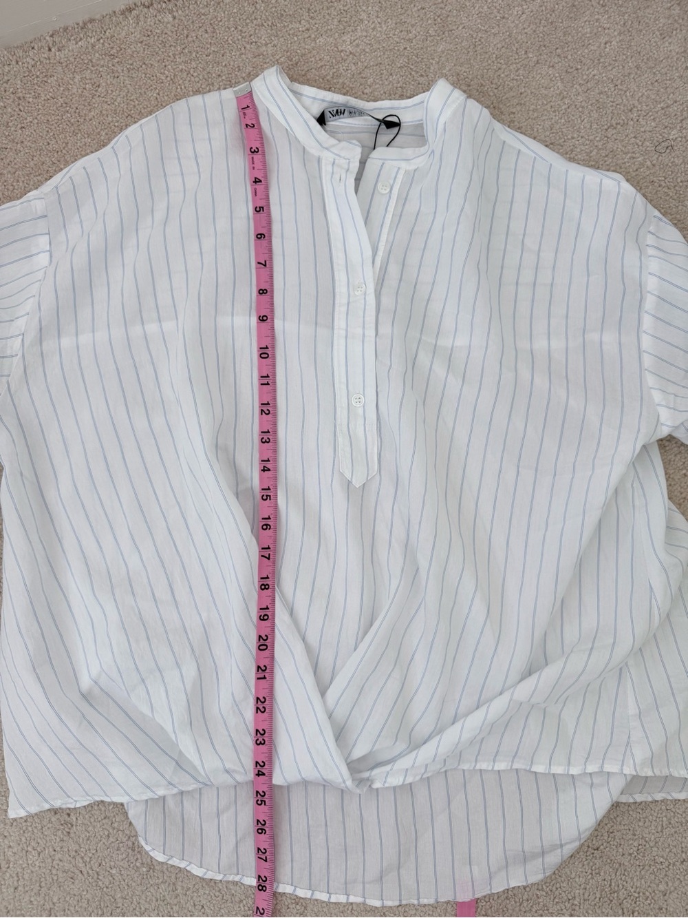 Zara White Blouse with Light Blue Pinstripes - Picture 8 of 10